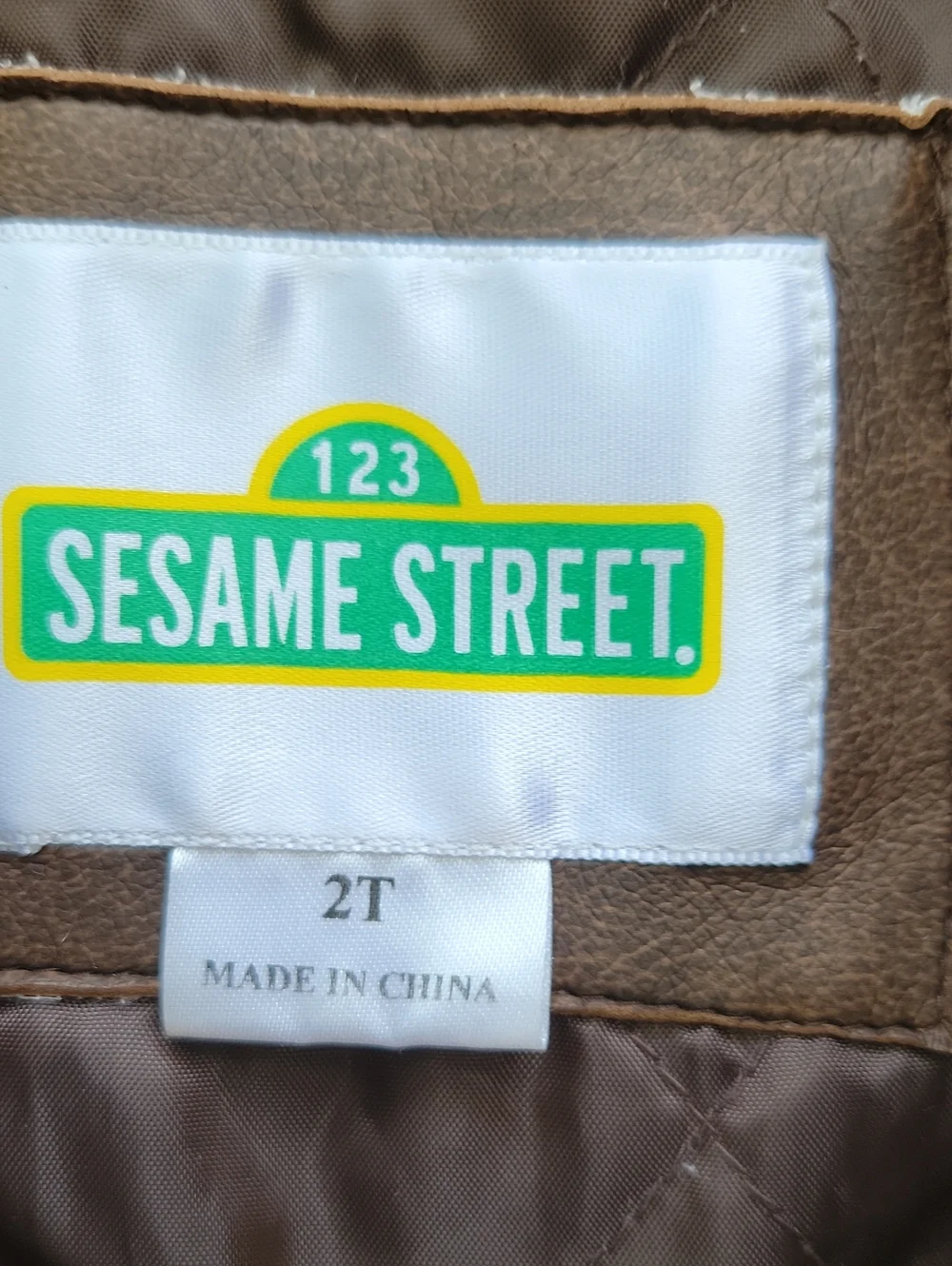 Sesame Street Kids Brown Aviator Jacket with Cream Sherpa Collar Zip Front Sz 2T